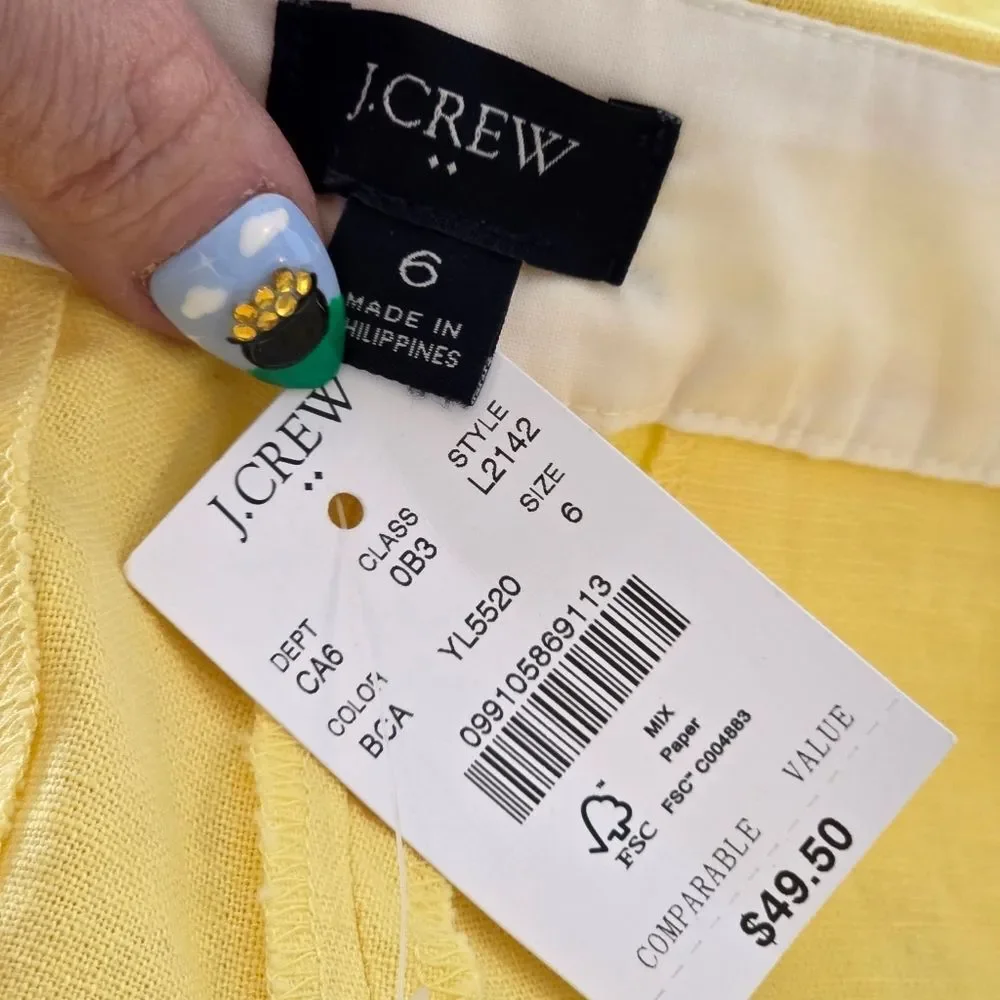 NWT J. Crew Yellow Scalloped Hem Linen Shorts Size 6